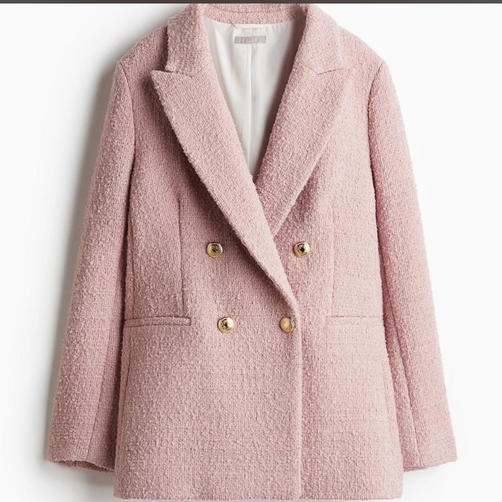 H&M Pink Textured Blazer with Gold Buttons